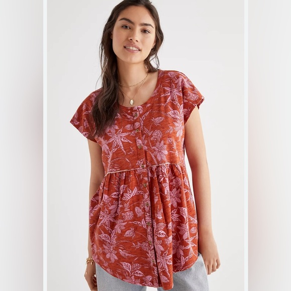 Anthropologie Tops - By Anthropologie floral paisley babydoll style‎ cotton top boho casual Small